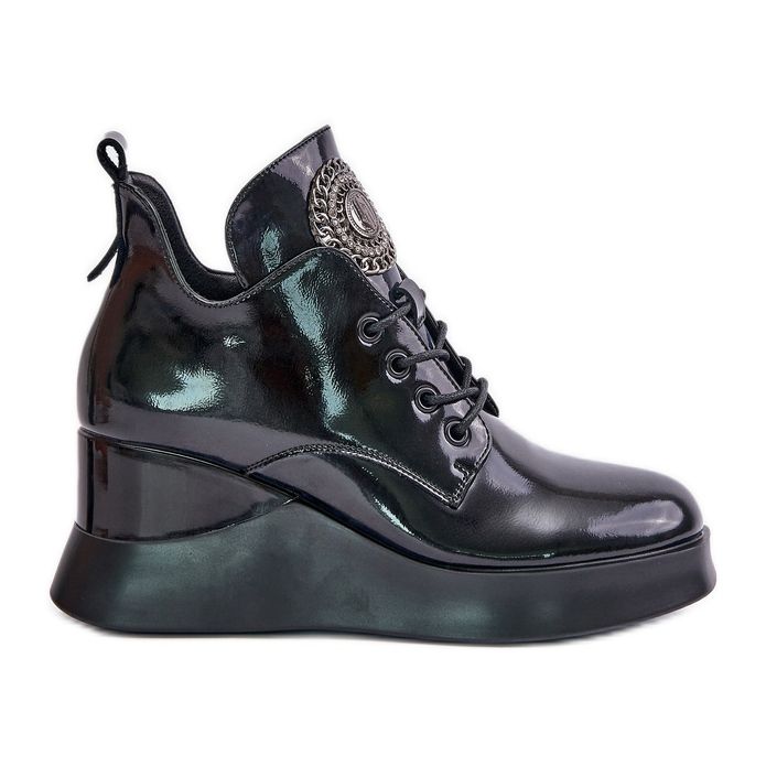 Women's Patent Leather Ankle Boots Insulated Wedges Vinceza 66706 Black