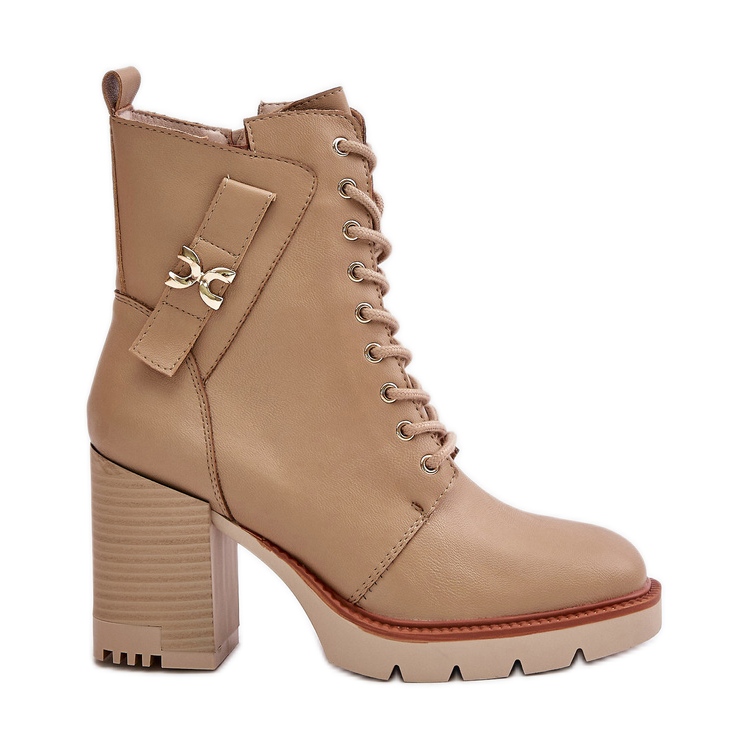 Jezzi Insulated Ankle Boots With Gold Detail Beige Ivarisse