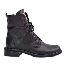 Zazoo 2955 Leather Work Boots With Gold Tongue Detail Black Zazoo 2955 Leather Work Boots With Gold Tongue Detail Black