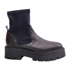 Zazoo 2947 Women's Slip-on Ankle Boots Genuine Leather Black