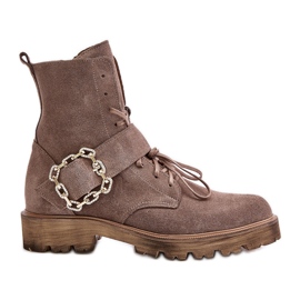 Zazoo 2951 Suede Ankle Boots With Decorative Buckle Dark Beige Zazoo 2951 Suede Ankle Boots With Decorative Buckle Dark Beige