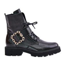 Zazoo 2951 Patent Leather Ankle Boots With Decorative Buckle Black