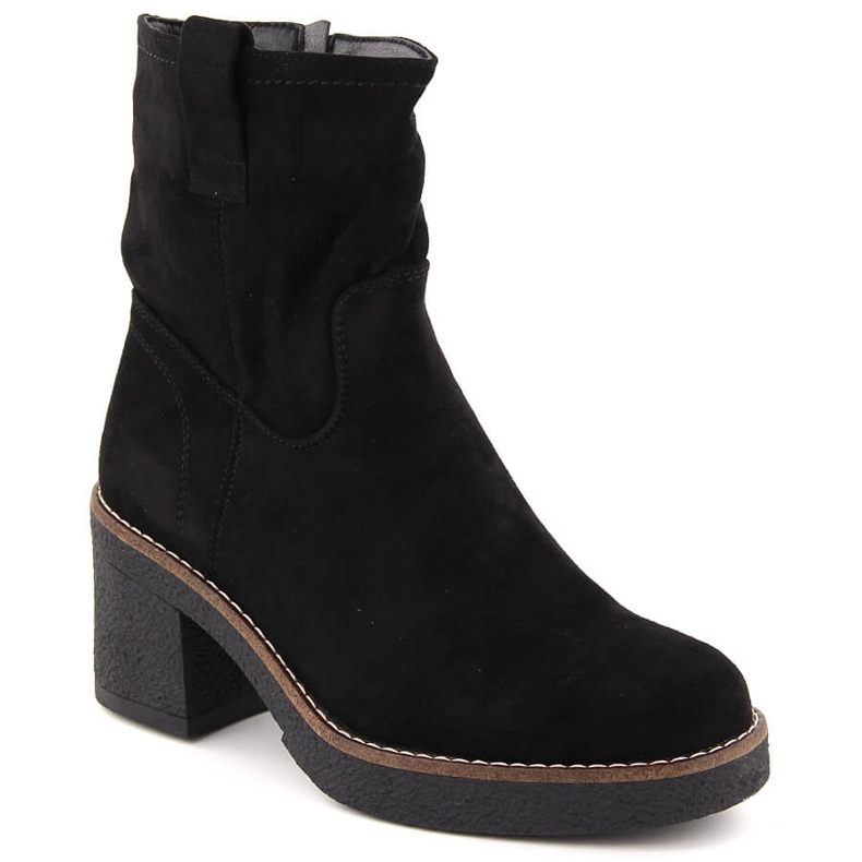 Women's suede ankle boots on a block heel, black Potocki 51302
