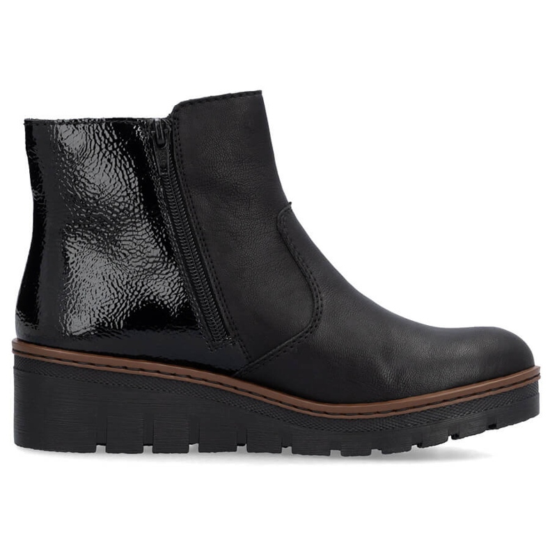 Rieker X9150-00 comfortable patent leather black women's ankle boots