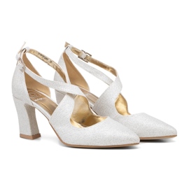 BUTDAM Pumps with straps on the block heel, silver glitter, Iga