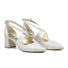 BUTDAM Wedding shoes low on the block with straps silver glitter Alba