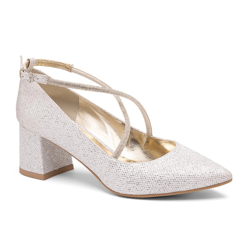 Low pump with decorative cross straps silver BUTDAM Low pump with decorative cross straps silver BUTDAM