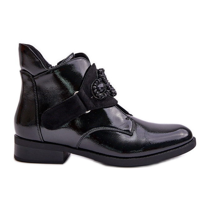 Patent Leather Ankle Boots for Women with Decoration, Warm S.Barski HY42-021 Black