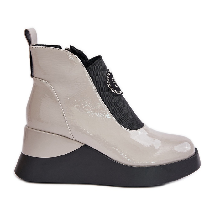 S.Barski D&amp;A MR880-137 Light Grey Leather Wedge Ankle Boots