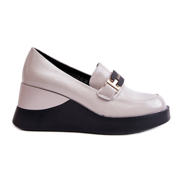 Vinceza 58337 Patent Leather Wedge Moccasins Gray grey