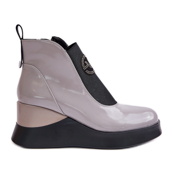 Vinceza 66703 Grey Patent Leather Insulated Wedge Ankle Boots