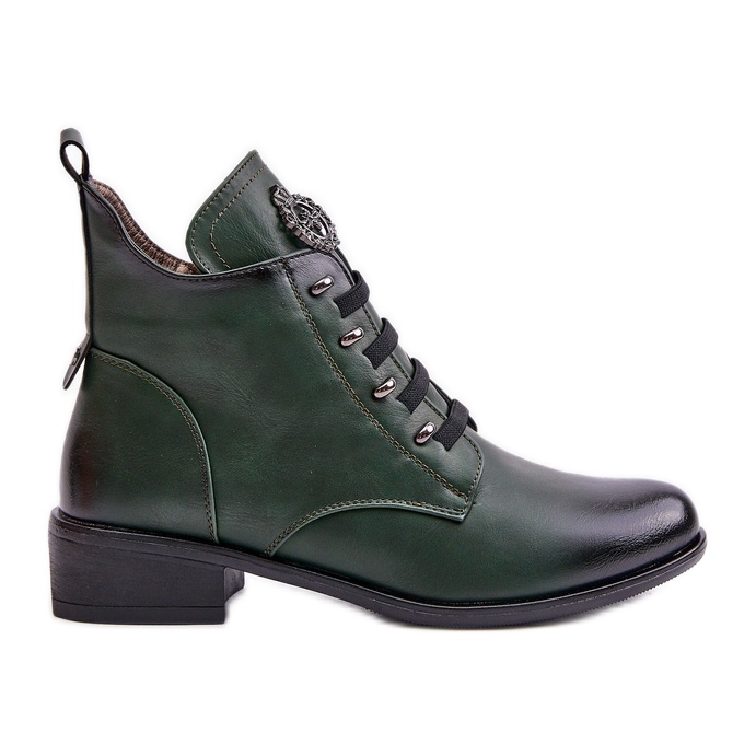 Jezzi Low Insulated Ankle Boots With Zipper And Decoration Green Nevalia