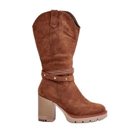 Jezzi Women's Mid-Calf Boots With Heel Warm Camel Ivanelis brown