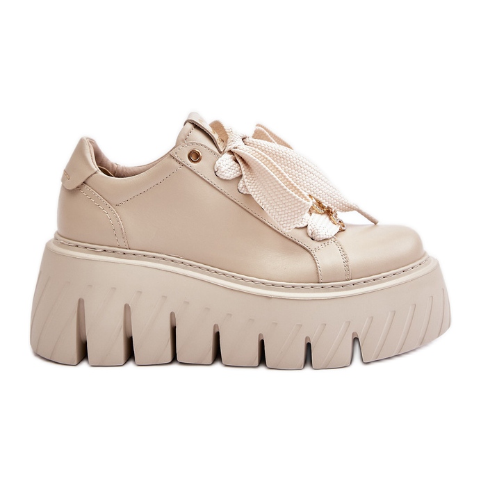 Women's Sneakers On A Massive Sole With Gold Decoration CheBello 4530 Beige