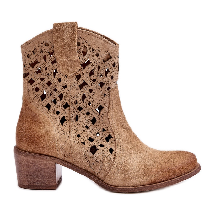 Women's Ankle Boots With Openwork Pattern Lewski 3394/2 Beige