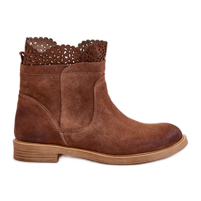 Low Women's Ankle Boots On Flat Heels Suede Lewski 3624 Brown