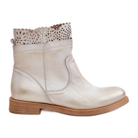 Low Women's Ankle Boots With Flat Heel Leather Lewski 3624 Gold Distressed golden