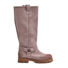 Suede Women's Boots Above the Knee Lewski 3615 Cappucino beige