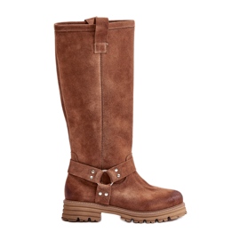 Suede Women's Boots Above the Knee Lewski 3615 Brown