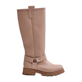 Leather Women's Boots Above the Knee Lewski 3615 Beige Leather Women's Boots Above the Knee Lewski 3615 Beige