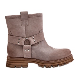 Suede Women's Ankle Boots With Flat Heel Lewski 3610 Cappucino beige