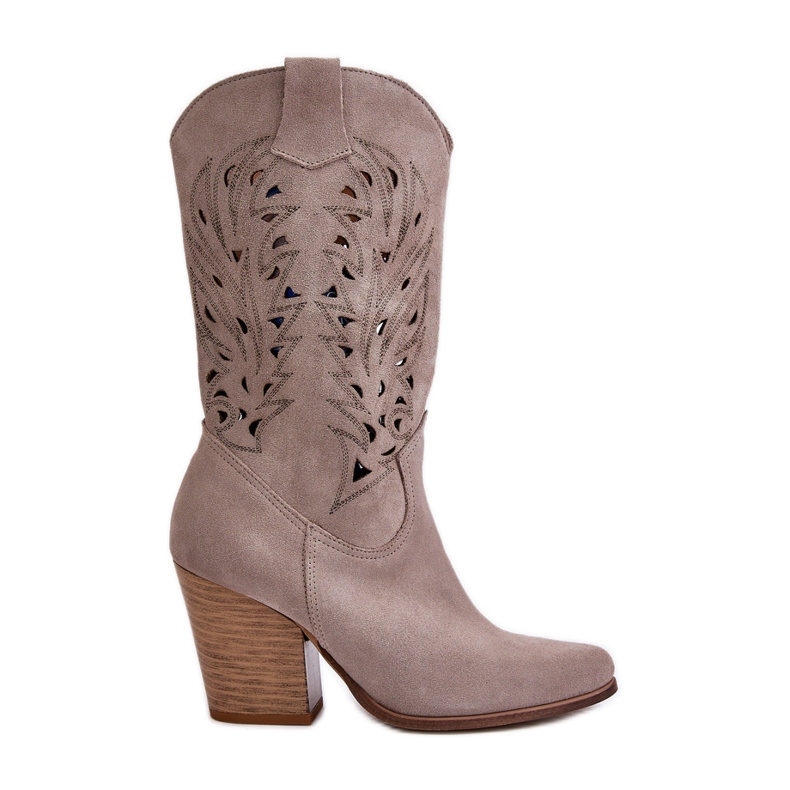 Openwork Mid-Calf Boots With Stiletto Heel Suede Lewski 3609 Cappucino beige