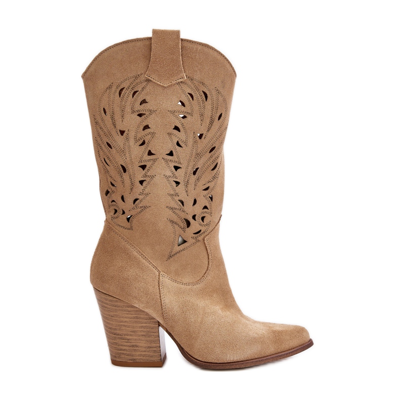 Openwork Mid-Calf Boots With Stiletto Heel Suede Lewski 3609 Beige