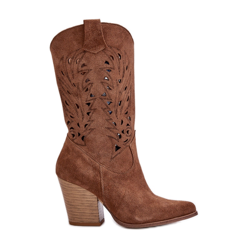 Openwork Mid-Calf Boots with Stiletto Heel Suede Lewski 3609 Brown