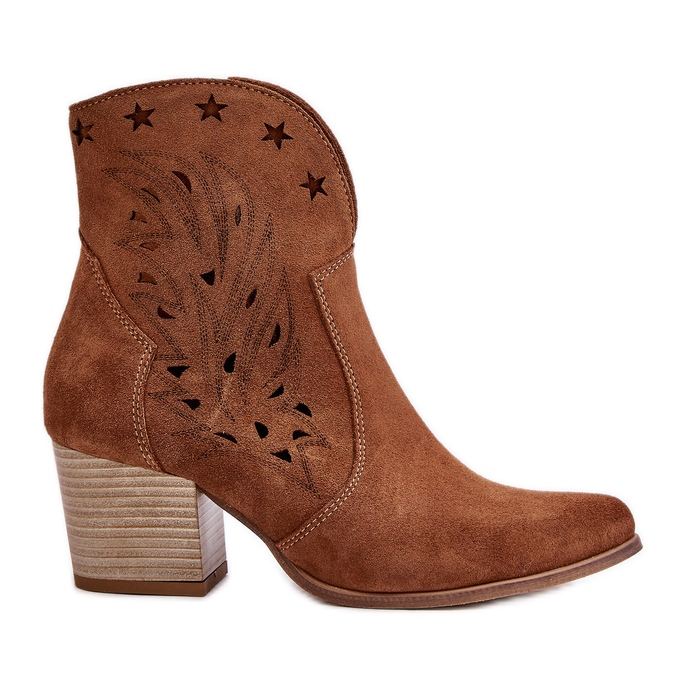 Openwork Suede Cowboy Boots On A Heel Lewski 3613 Brown