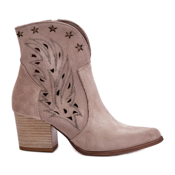 Openwork Suede Cowboy Boots On A Heel Lewski 3613 Cappucino beige