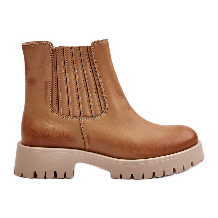 Slip-on Women's Flat Leather Ankle Boots Lewski 3611 Brown