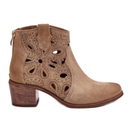 Openwork Suede Booties Lewski Shoes 3170/2 Beige