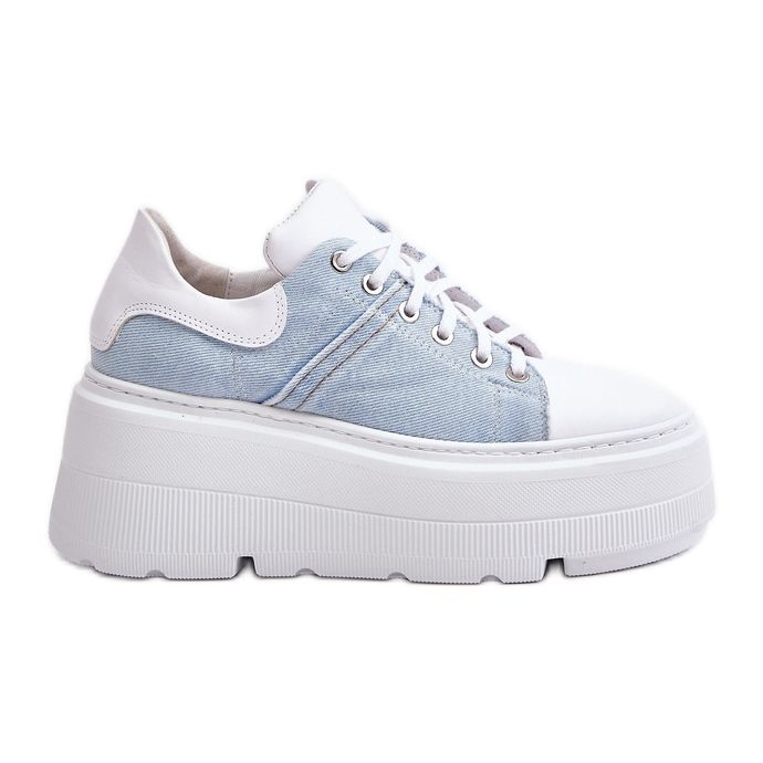 Leather Sneakers On A Massive Platform Jeans Lewski 3586 White blue Leather Sneakers On A Massive Platform Jeans Lewski 3586 White blue