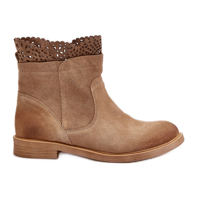 Lewski Shoes Low Women's Ankle Boots On Flat Heel Suede Lewski 3624 Beige