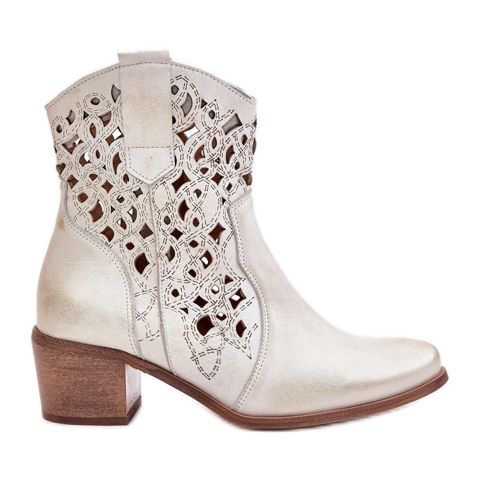 Women's Ankle Boots With Openwork Pattern Lewski 3394/2 Gold Distressed golden