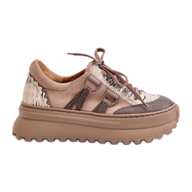 Maciejka 06562-10 Women's Leather Platform Sneakers Dark Beige
