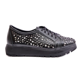 Zazoo 2973 Leather Platform Shoes With Openwork Pattern Black Zazoo 2973 Leather Platform Shoes With Openwork Pattern Black