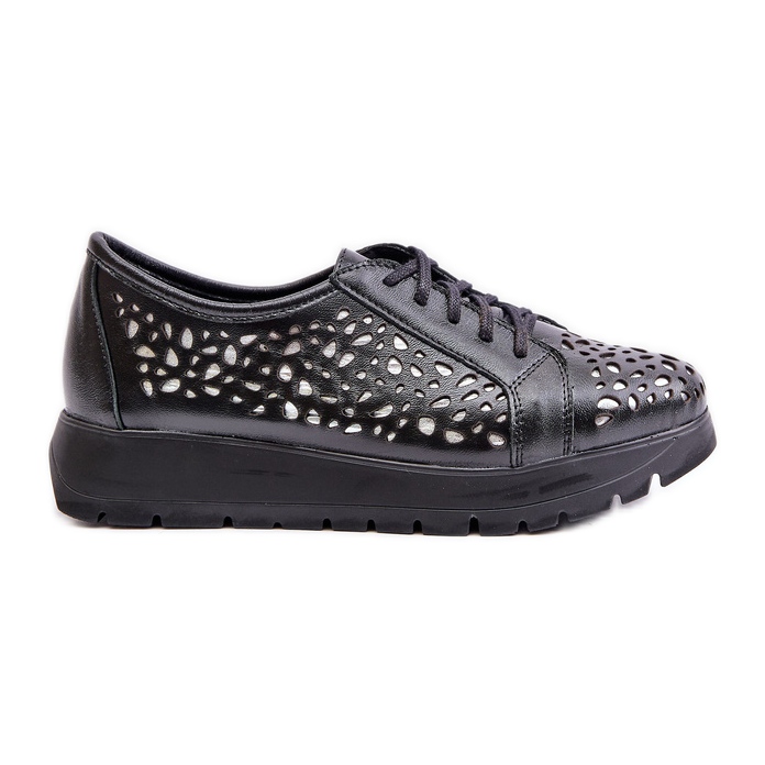 Zazoo 2973 Leather Platform Shoes With Openwork Pattern Black