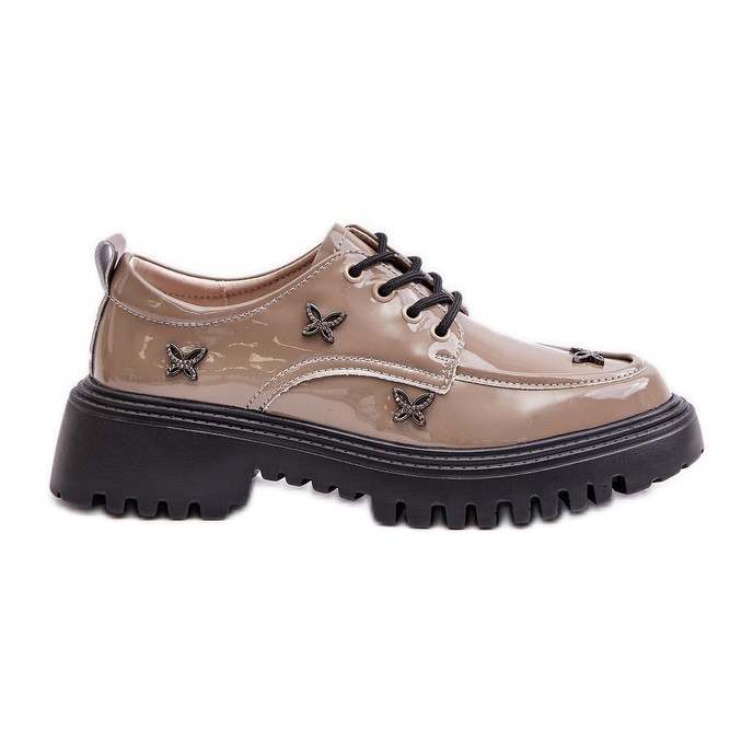 Patent Leather Women's Shoes With Decorations Natural Leather Artiker 55C1010 Dark Beige