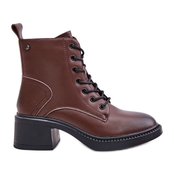 Insulated Women's Ankle Boots With Low Heels Made Of Genuine Leather Vinceza 66722 Brown