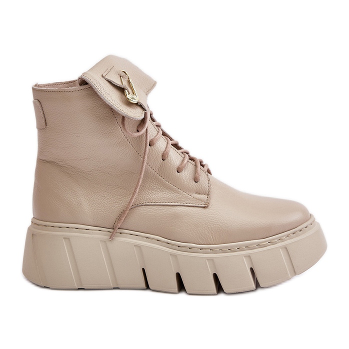 Zazoo 60511 Women's Leather Ankle Boots On Platform Insulated Beige