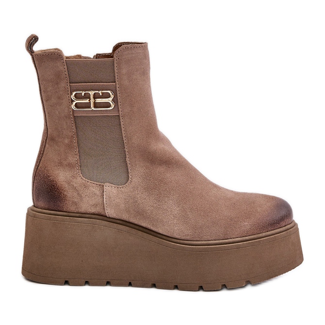 Zazoo 60498 Women's Suede Ankle Boots With Platform And Wedges Beige