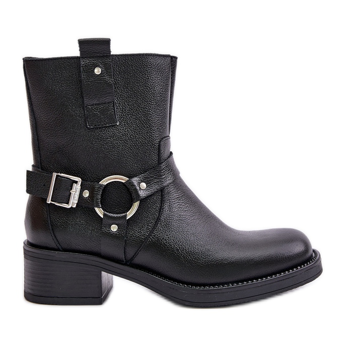 Zazoo 60480 Leather Ankle Boots Low Heel Insulated Black