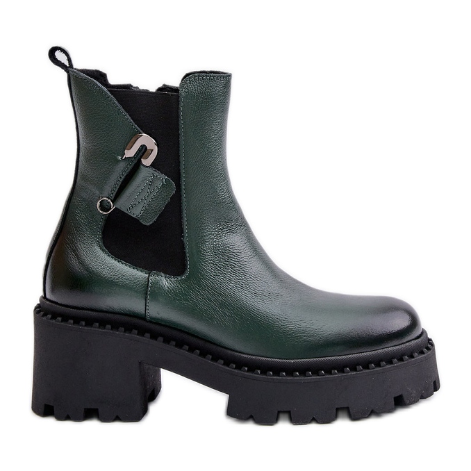Zazoo 60490 Leather Insulated Ankle Boots With Decoration Dark Green black Zazoo 60490 Leather Insulated Ankle Boots With Decoration Dark Green black
