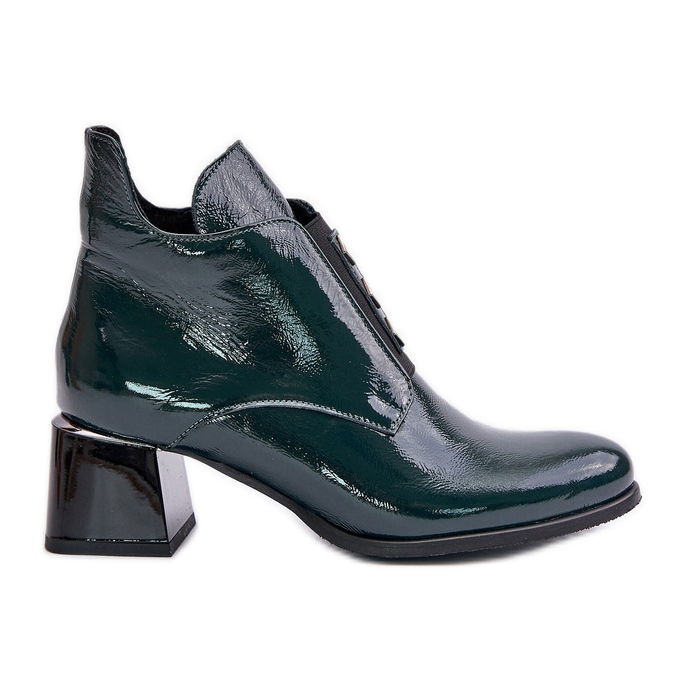 Zazoo 60504 Patent Leather Ankle Boots Insulated Dark Green