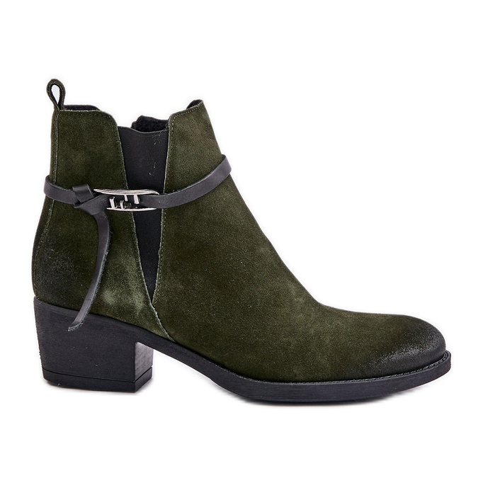 Zazoo 60478 Suede Ankle Boots Heeled Insulated Zipper Dark Green