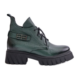 Zazoo 60483 Women's Leather Ankle Boots Low Top Insulated Dark Green