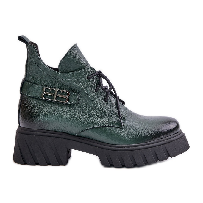 Zazoo 60483 Women's Leather Ankle Boots Low Top Insulated Dark Green Zazoo 60483 Women's Leather Ankle Boots Low Top Insulated Dark Green