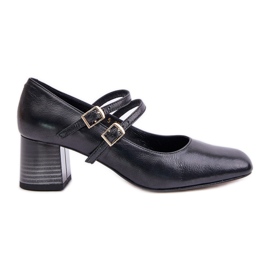 Laura Messi 2857 Black Leather Pumps With Straps On The Block