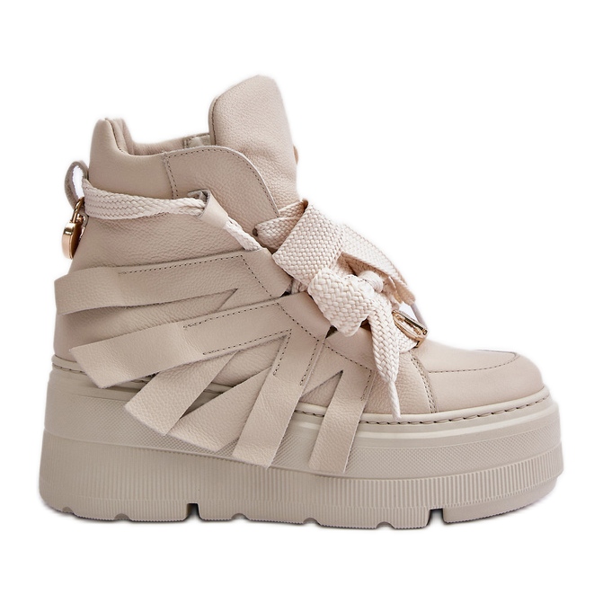 Women's Leather Sneakers On A Massive Platform CheBello 4561 Beige